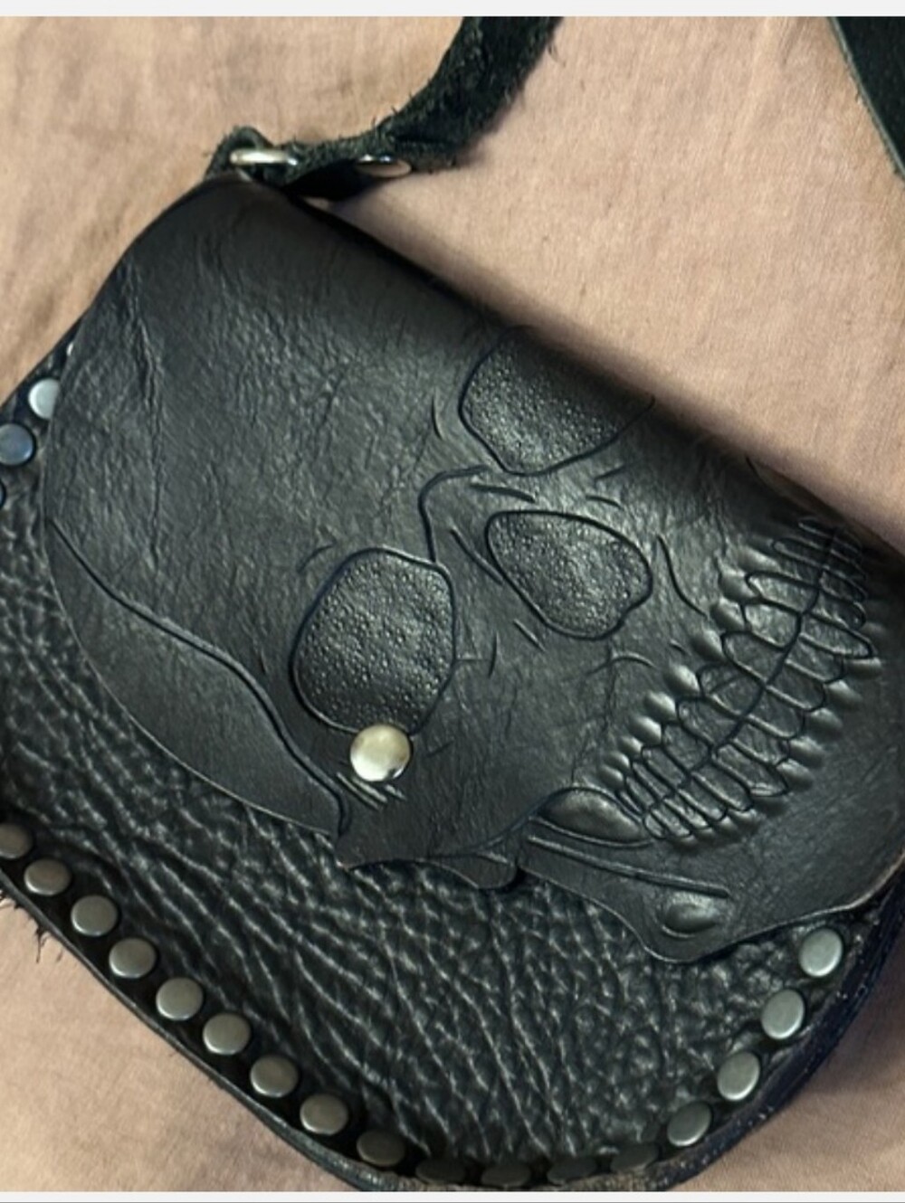 Skull Black Leather Crossbody Bag